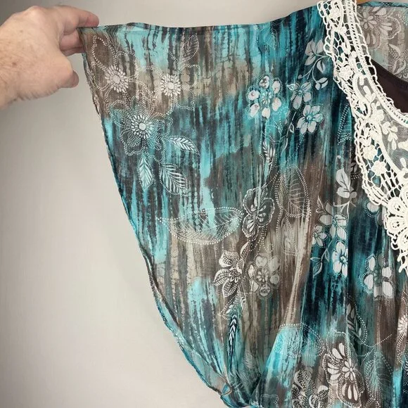 Vintage Boho Lace Trim Top Womens 18 20 Peplum Floral Feminine Flutter Sleeve - Picture 4 of 16